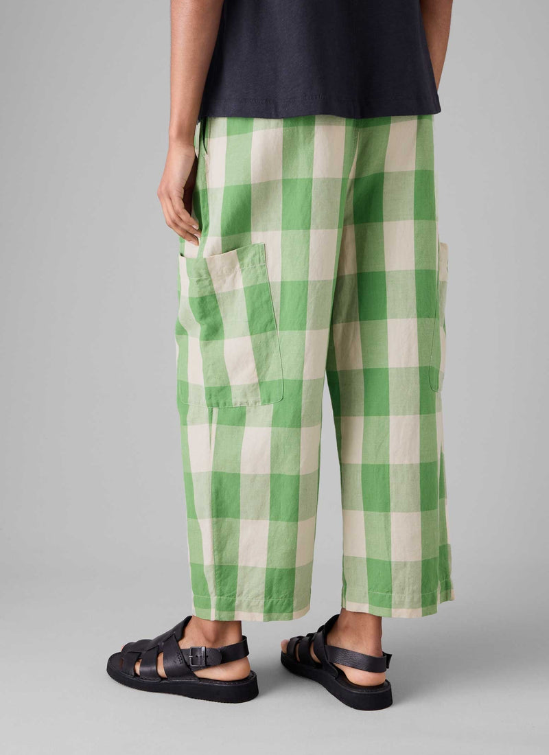 Gingham Linen Cotton Trousers | Lawn Green/Pulp