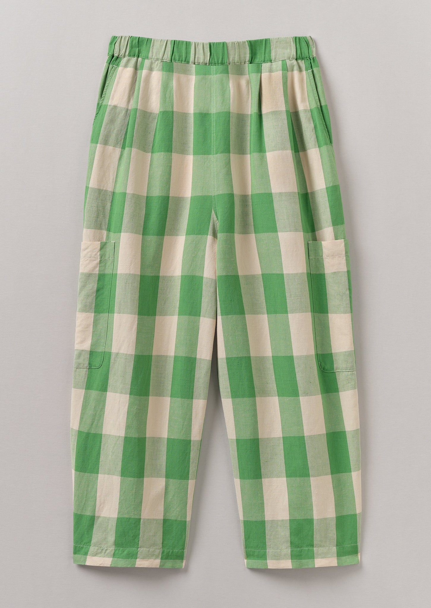 Gingham Linen Cotton Trousers | Lawn Green/Pulp