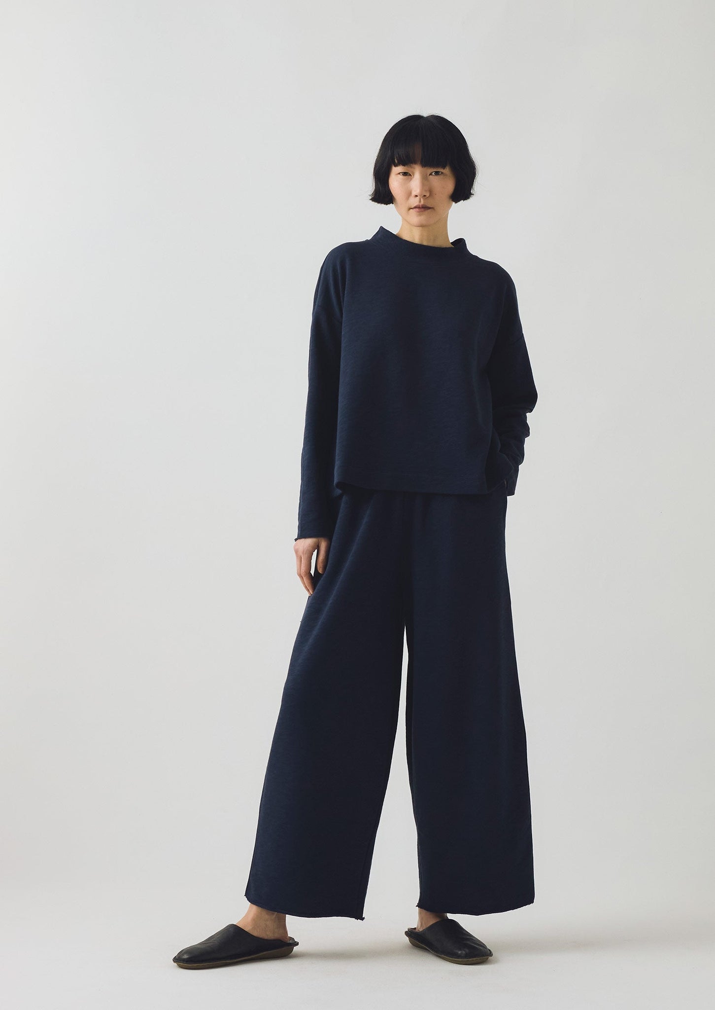 Full Length Loopback Jersey Trousers | Midnight