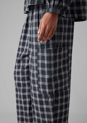 Check Cotton Linen Patch Pocket Trousers | Slate