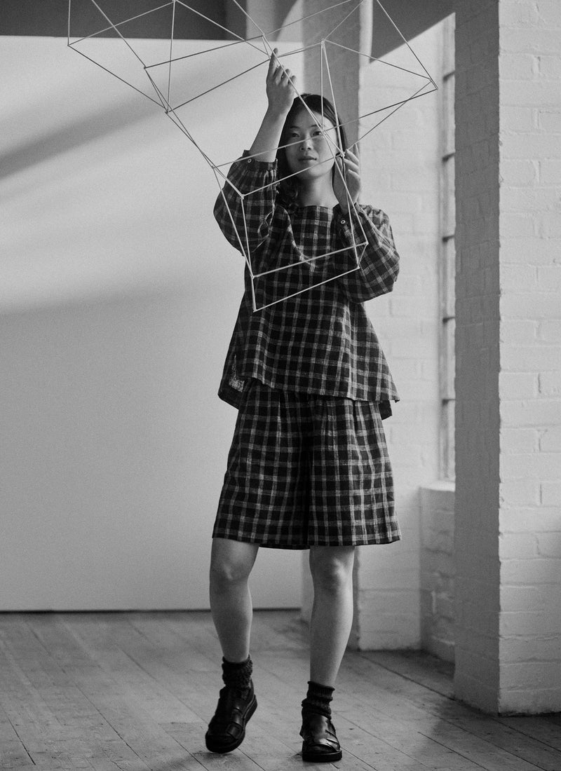 Check Cotton Linen Shorts | Slate