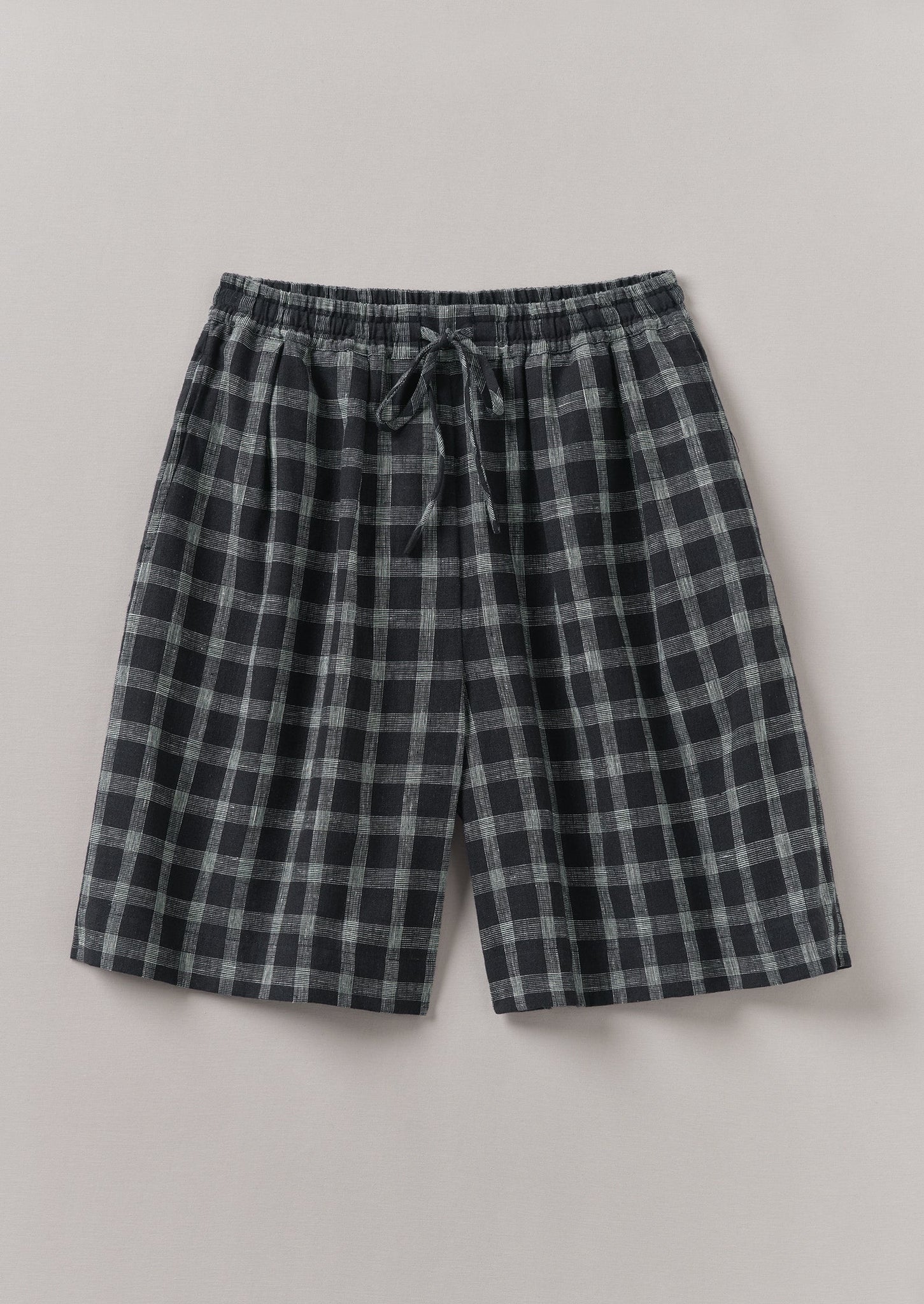 Check Cotton Linen Shorts | Slate