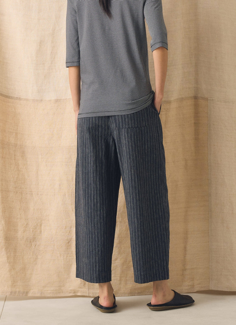 Stripe Linen Cotton Barrel Leg Trousers | Shadow Blue/Black