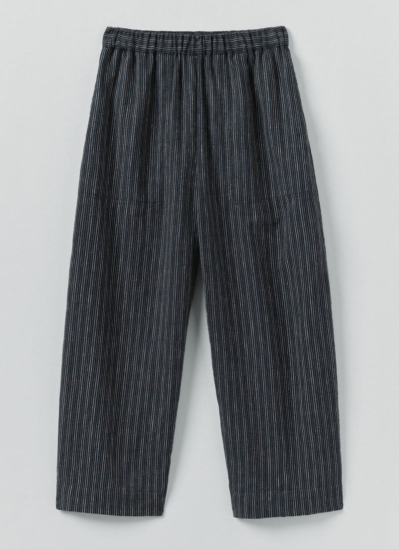 Stripe Linen Cotton Barrel Leg Trousers | Shadow Blue/Black