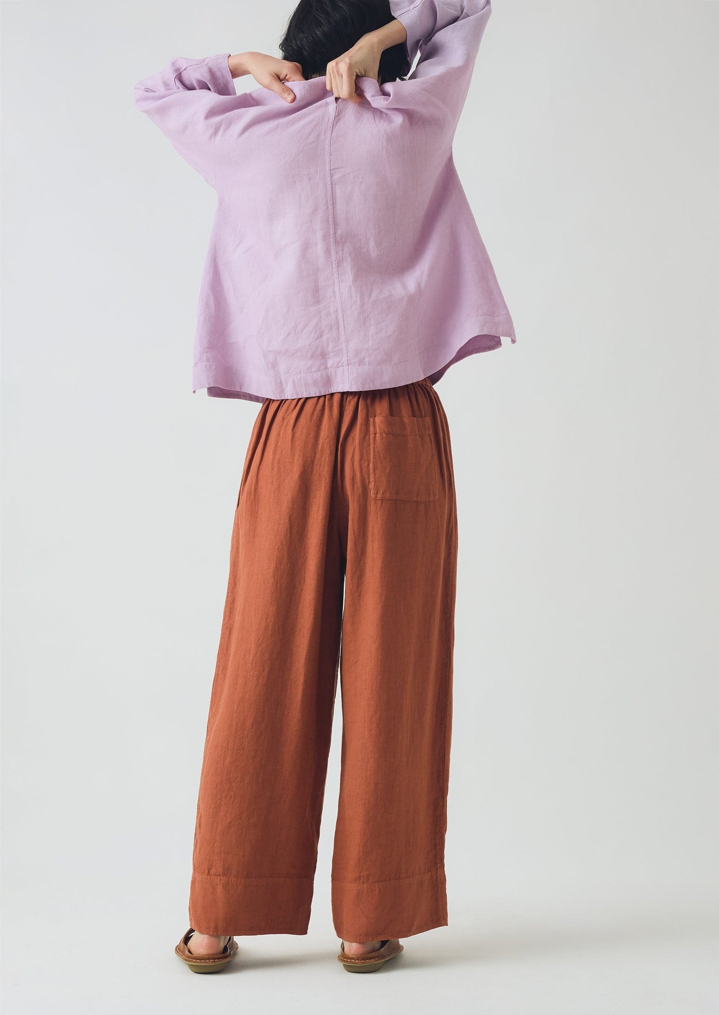 Garment Dyed Linen Wide Trousers | Burnt Sienna