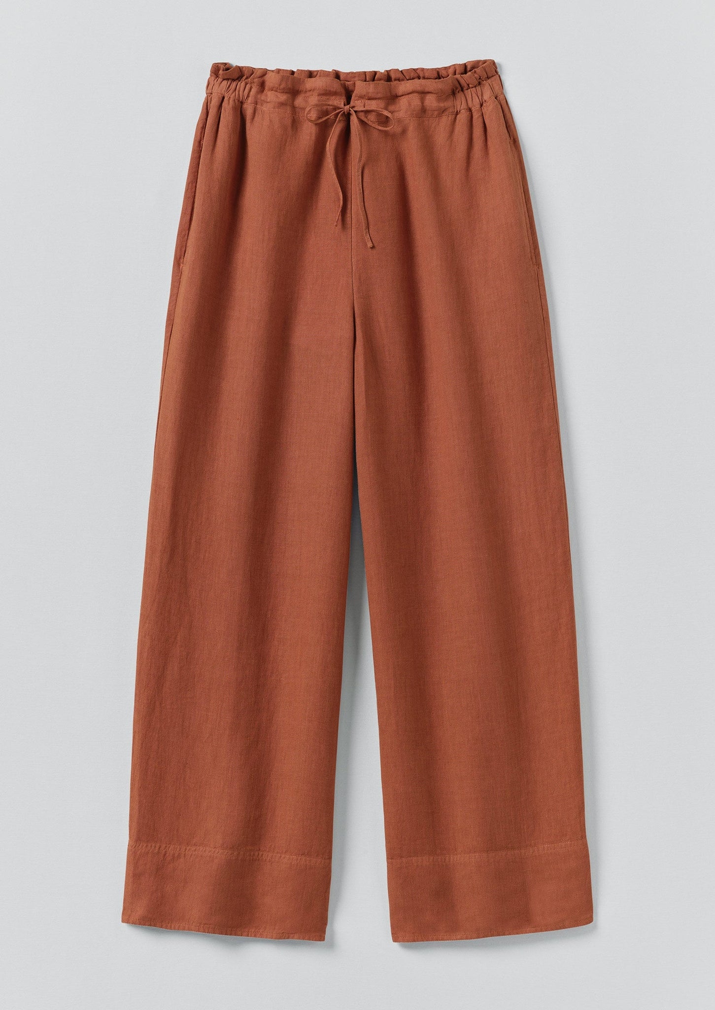 Garment Dyed Linen Wide Trousers | Burnt Sienna