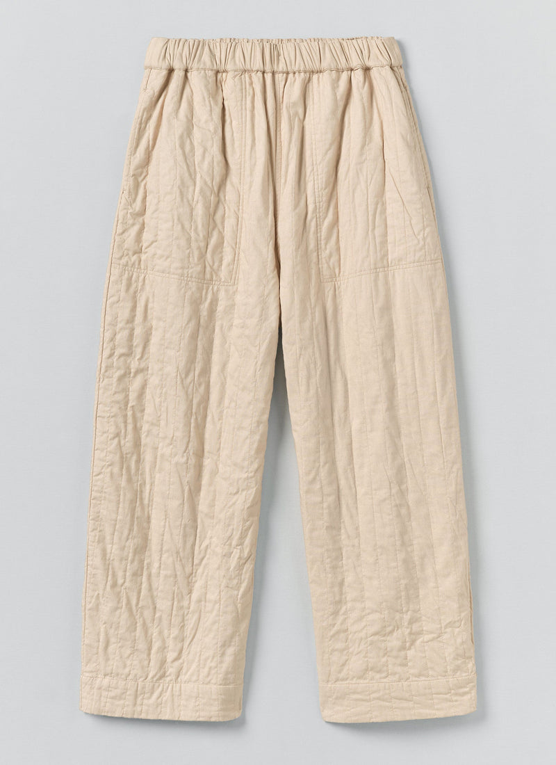 Quilted Cotton Barrel Leg Trousers | Warm Stone