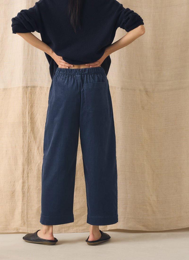 Organic Cord Barrel Leg Trousers | Denim Blue