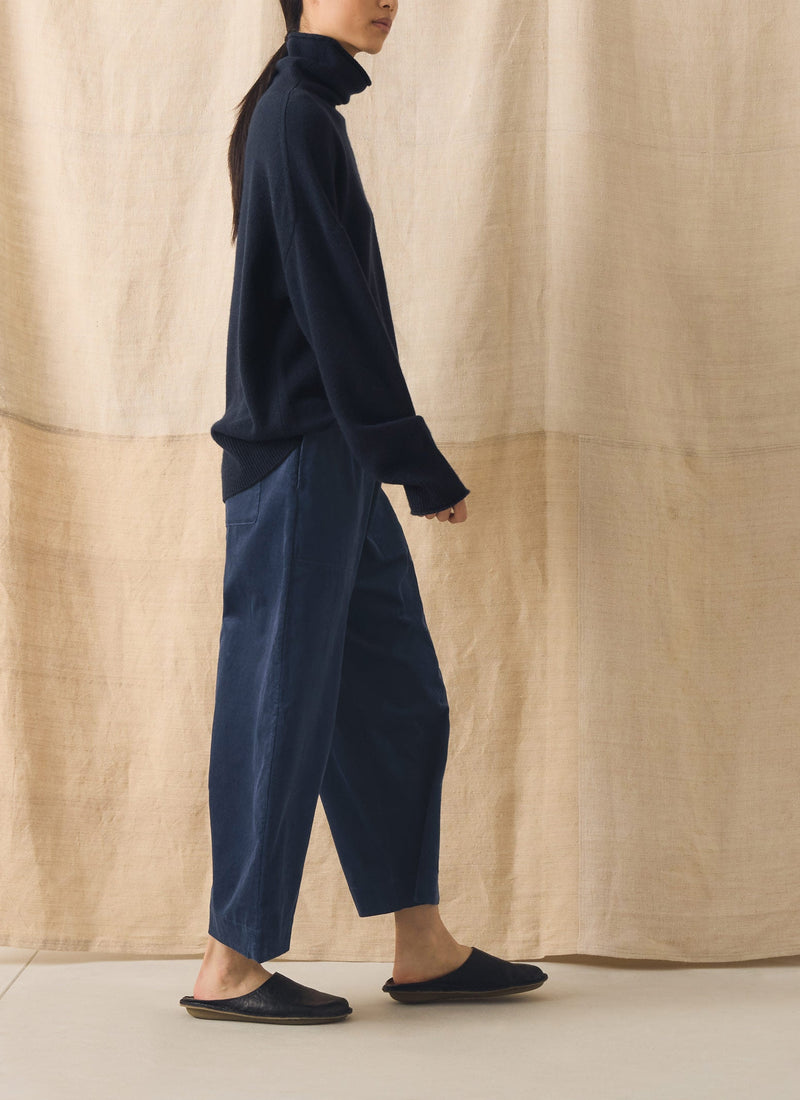 Barrel Leg Cord Trousers | Denim Blue