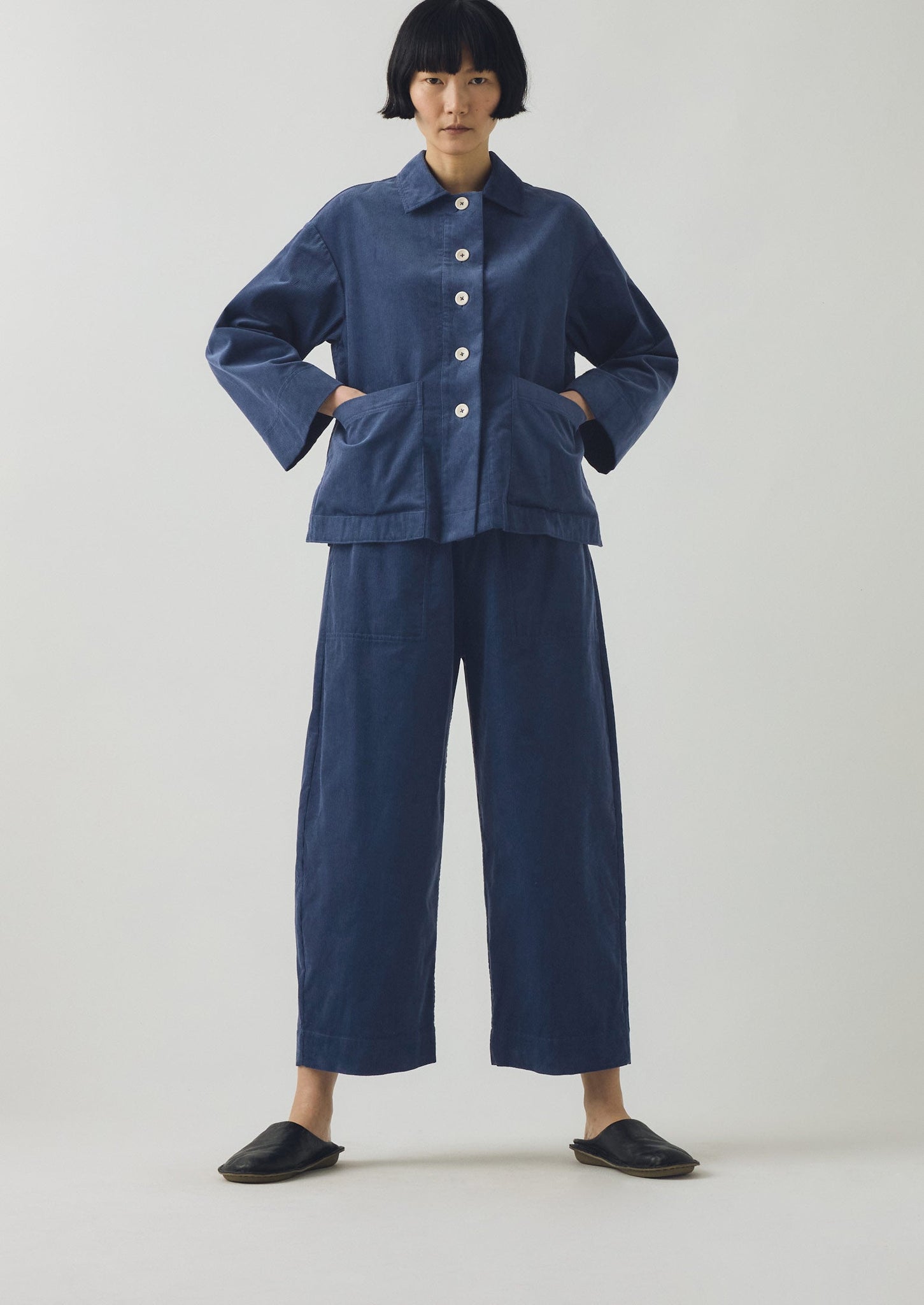 Organic Cord Barrel Leg Trousers | Denim Blue