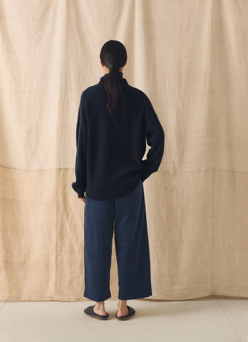 Organic Cord Barrel Leg Trousers | Denim Blue