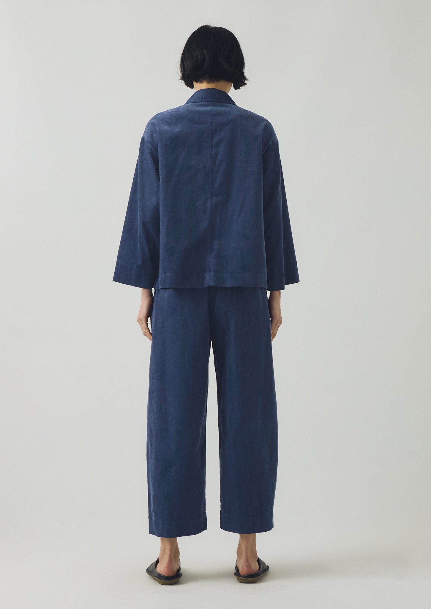 Organic Cord Barrel Leg Trousers | Denim Blue