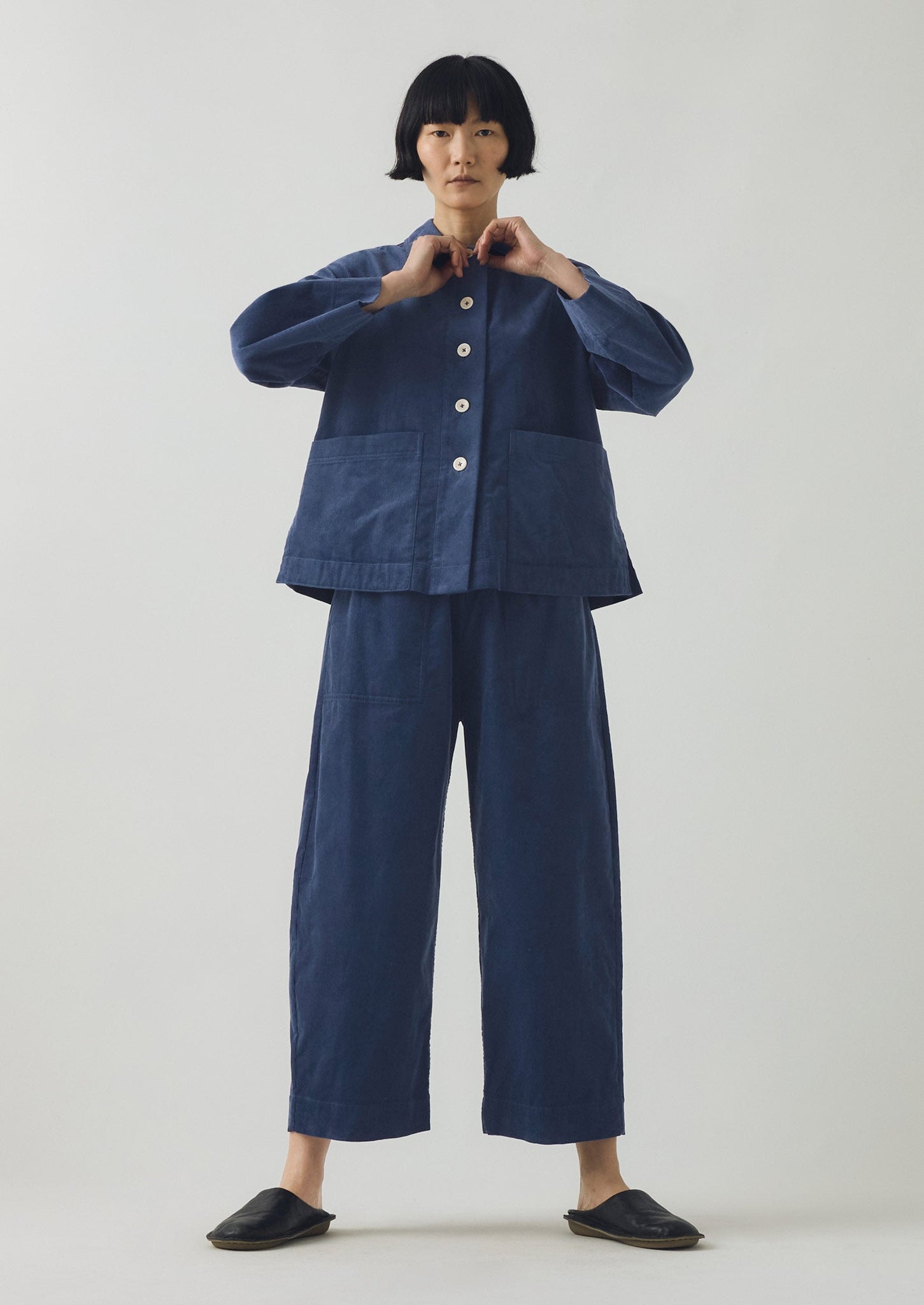 Organic Cord Barrel Leg Trousers | Denim Blue