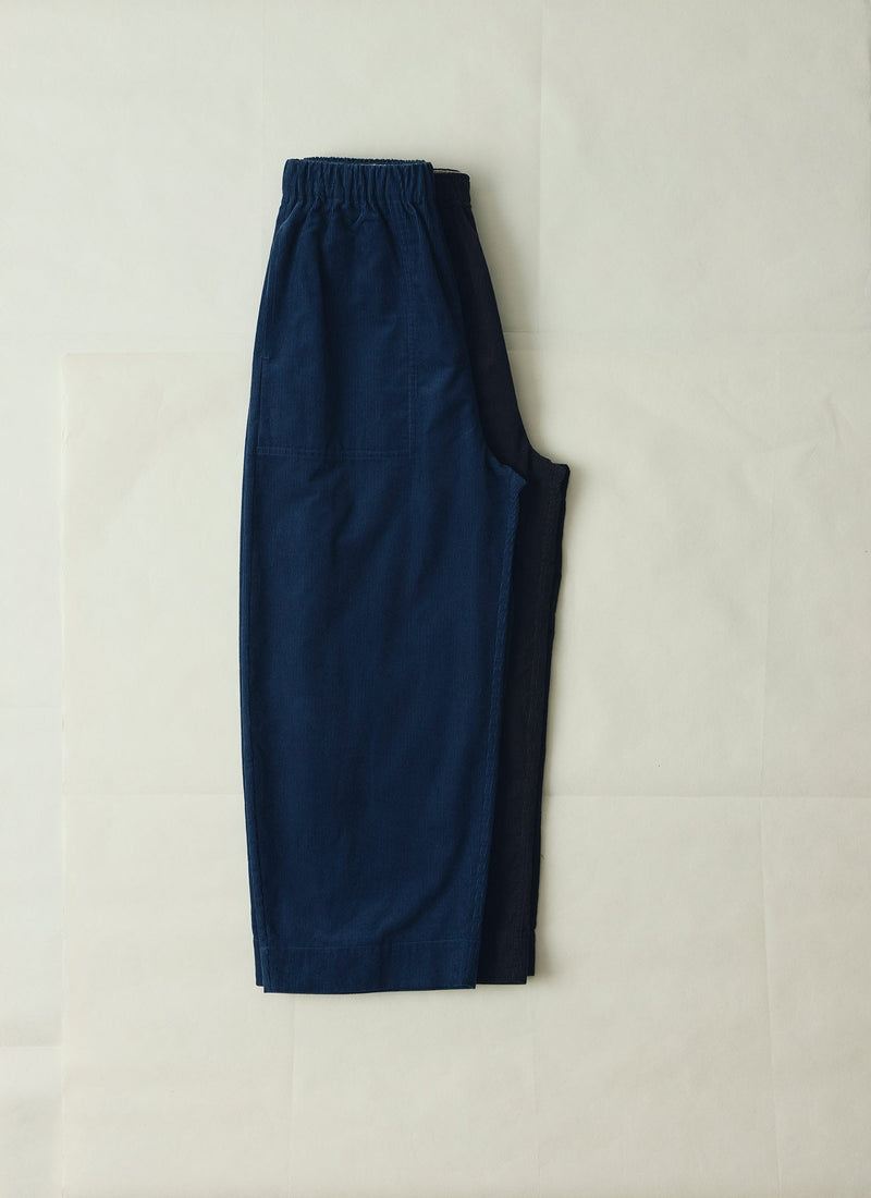 Cord Barrel Leg Trousers | Denim Blue