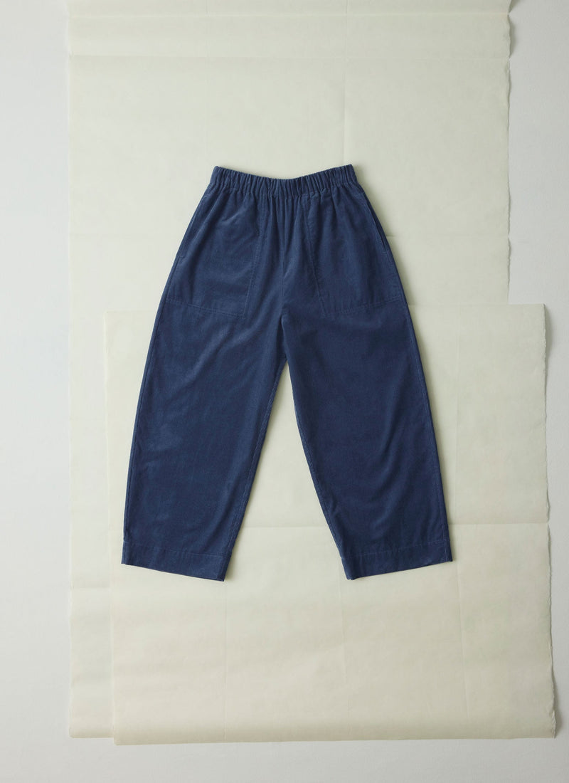 Cord Barrel Leg Trousers | Denim Blue