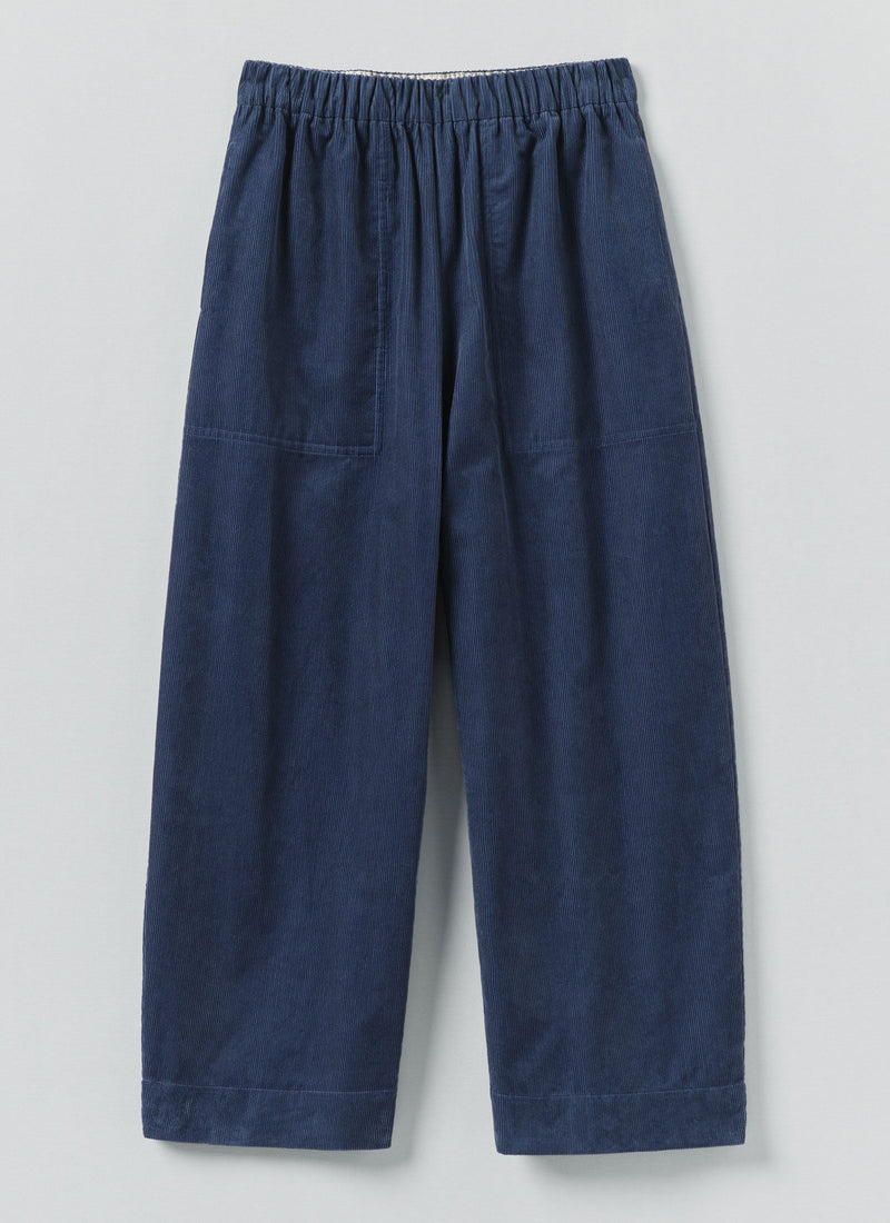 Organic Cord Barrel Leg Trousers | Denim Blue