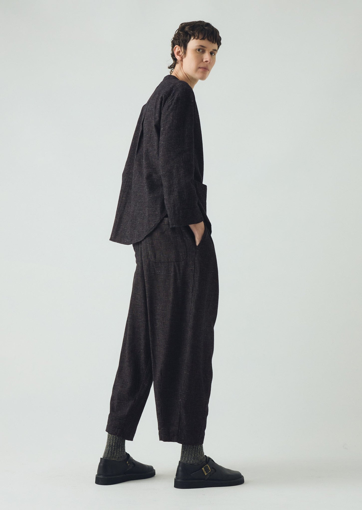 Minako Check Cotton Cashmere Trousers | Black/Ecru
