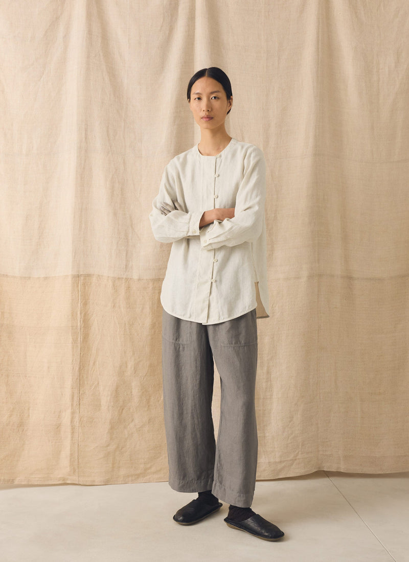 Garment Dyed Linen Barrel Leg Trousers | Iron