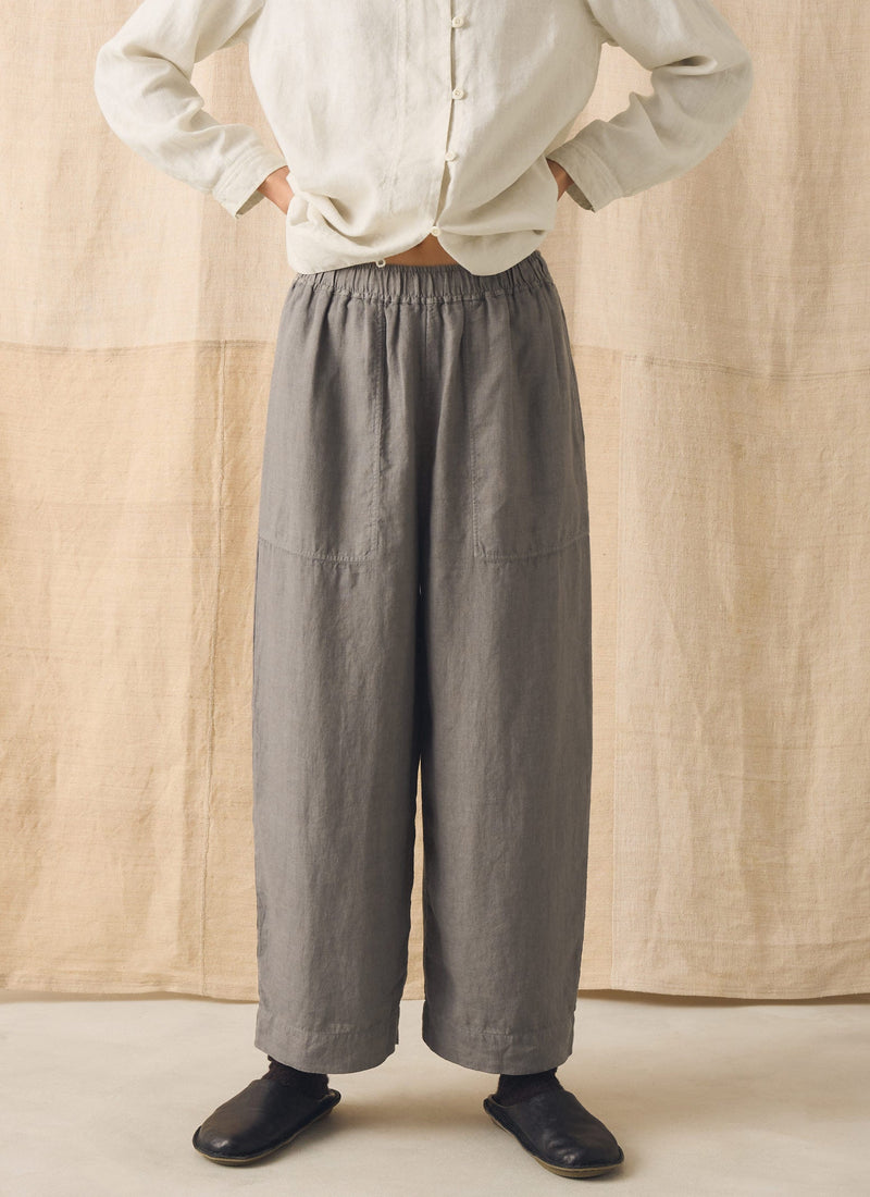 Garment Dyed Linen Barrel Leg Trousers | Iron