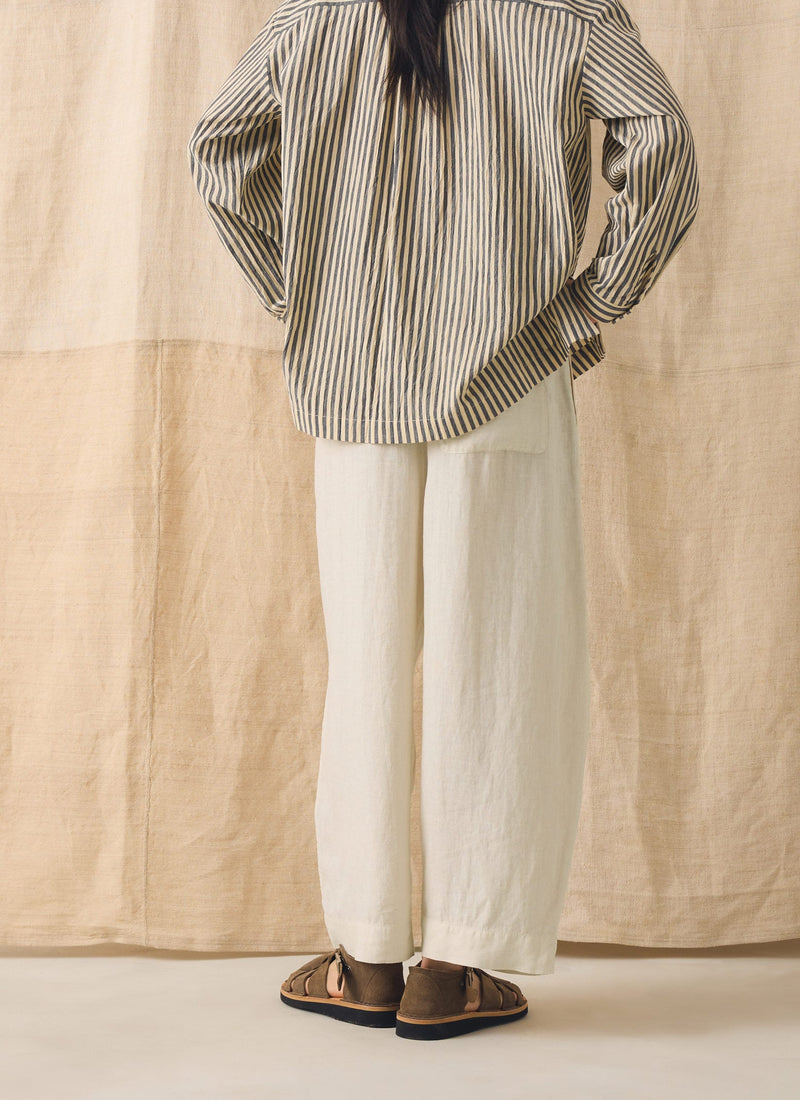Garment Dyed Linen Barrel Leg Trousers | Oat