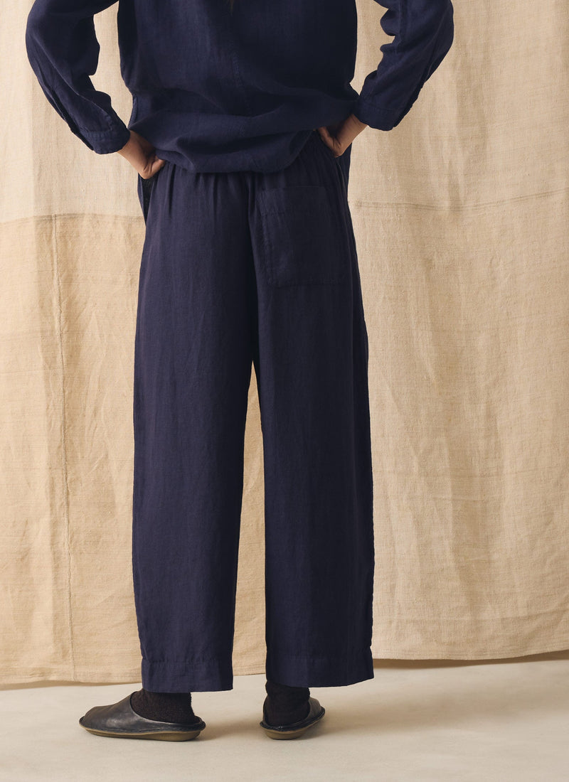 Garment Dyed Linen Barrel Leg Trousers | Blueberry