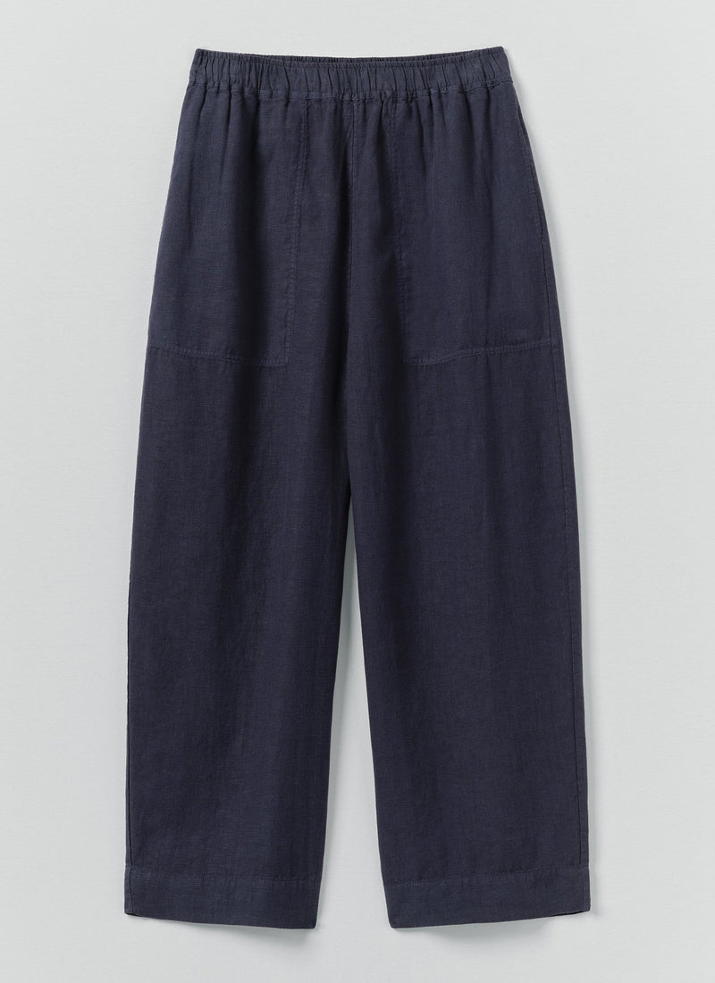 Garment Dyed Linen Barrel Leg Trousers | Blueberry