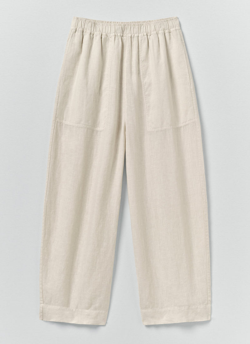 Garment Dyed Linen Barrel Leg Trousers | Oat