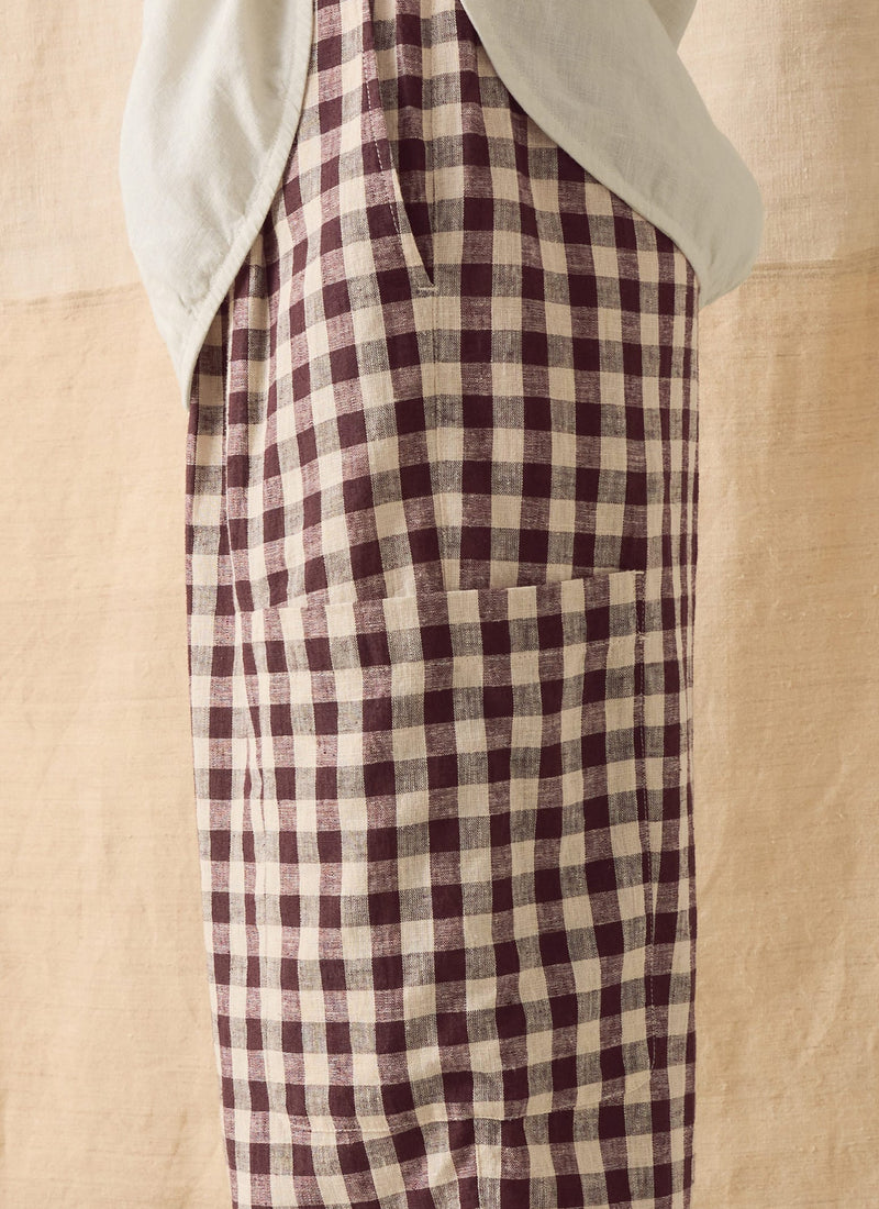 Gingham Linen Cotton Patch Pocket Trousers | Dark Chocolate/Ecru