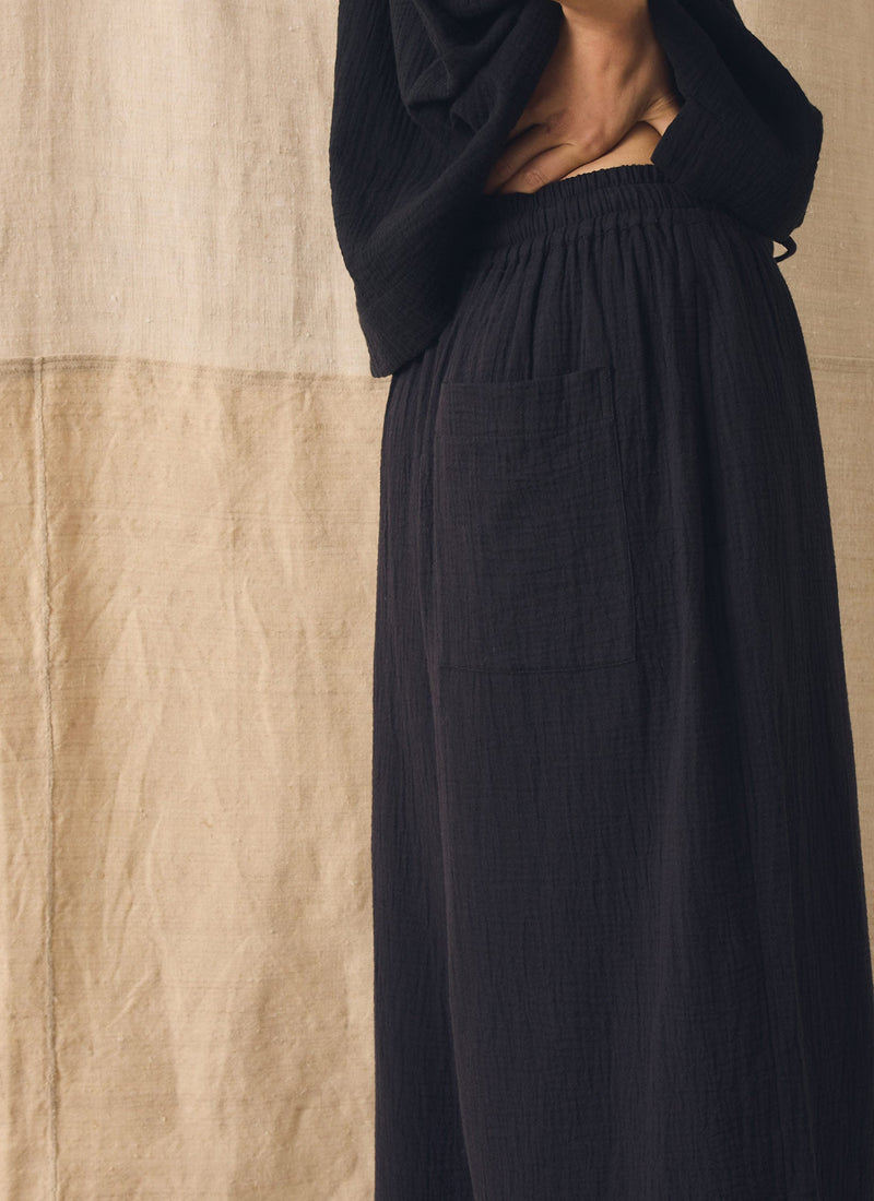 Crinkle Cotton Gauze Wide Leg Trousers | Blackberry