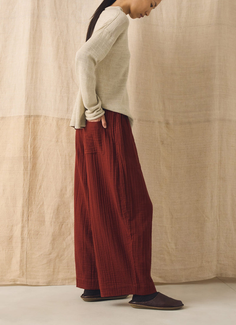 Crinkle Cotton Gauze Wide Leg Trousers | Tomato Red