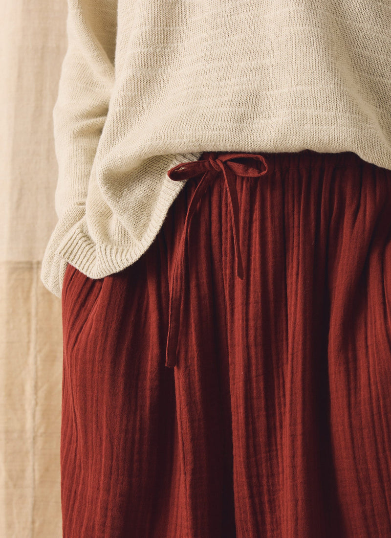 Crinkle Cotton Gauze Wide Leg Trousers | Tomato Red