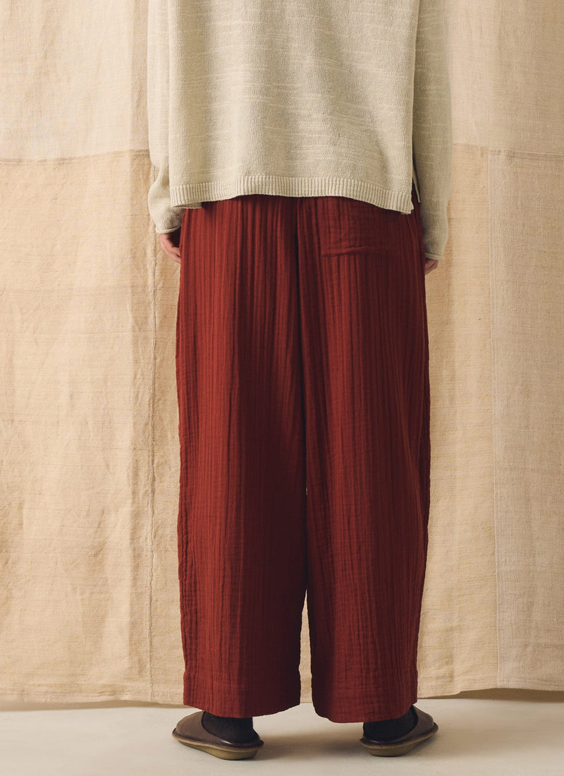 Crinkle Cotton Gauze Wide Leg Trousers | Tomato Red