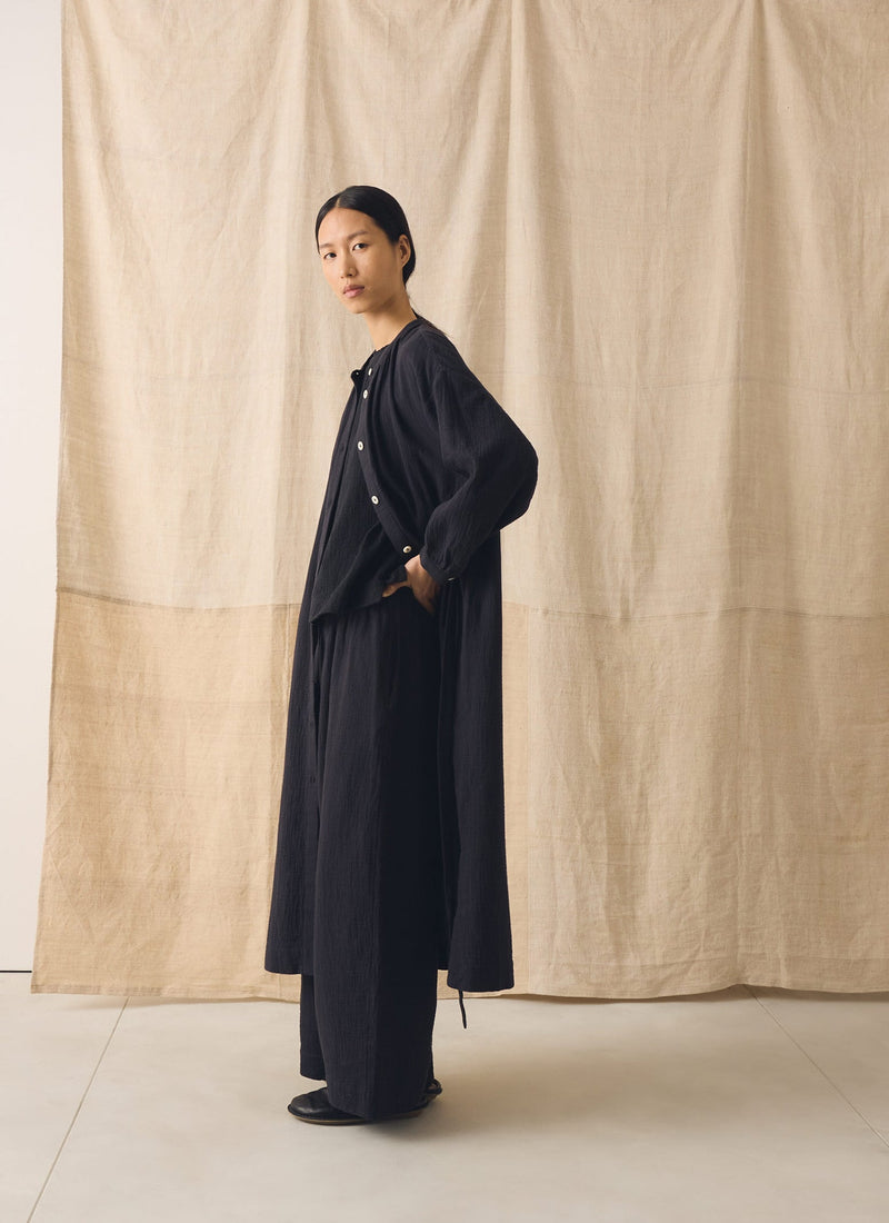 Crinkle Cotton Gauze Wide Leg Trousers | Blackberry