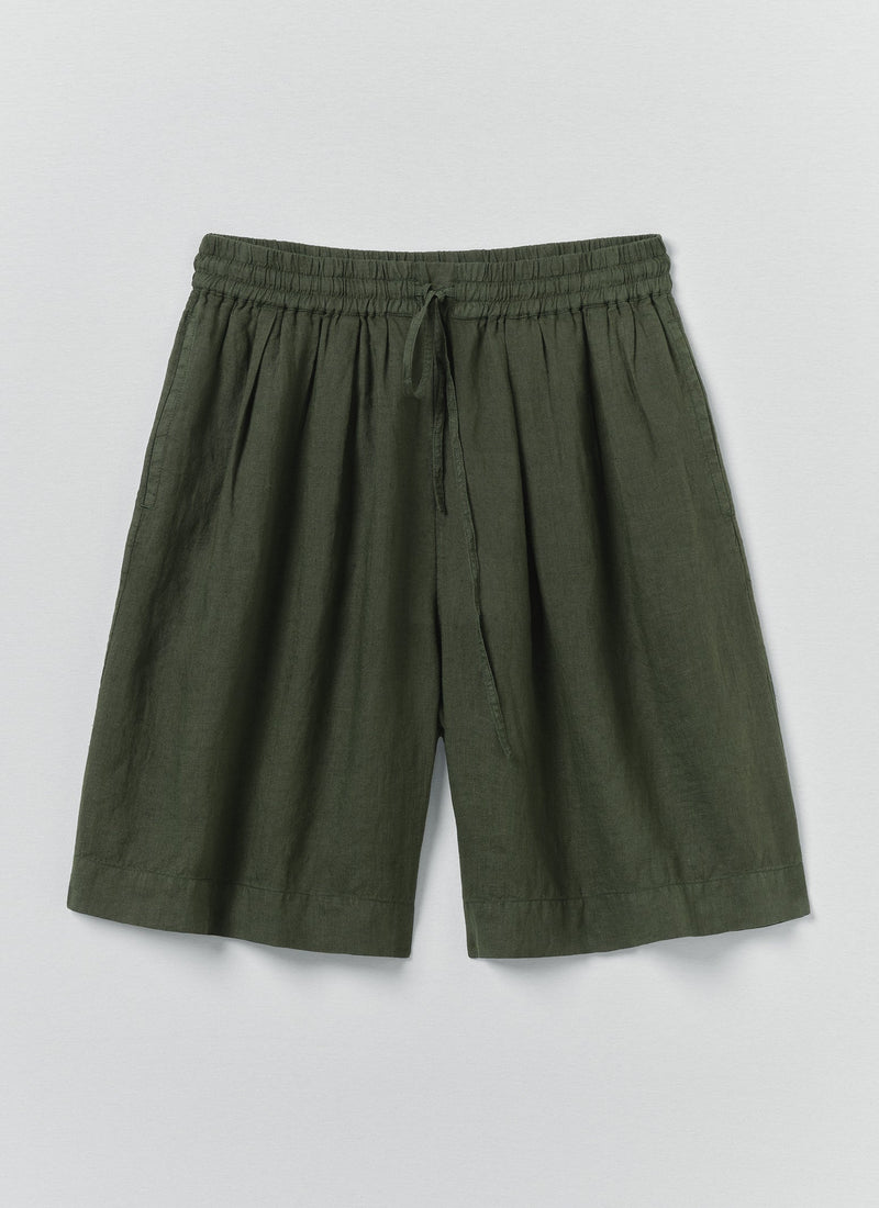 Garment Dyed Lightweight Linen Shorts | Dark Olive