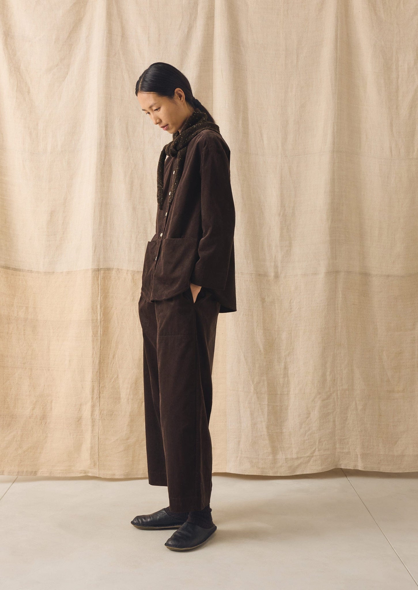 Organic Cord Barrel Leg Trousers | Bitter Chocolate