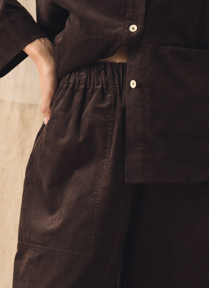 Cord Barrel Leg Trousers | Bitter Chocolate