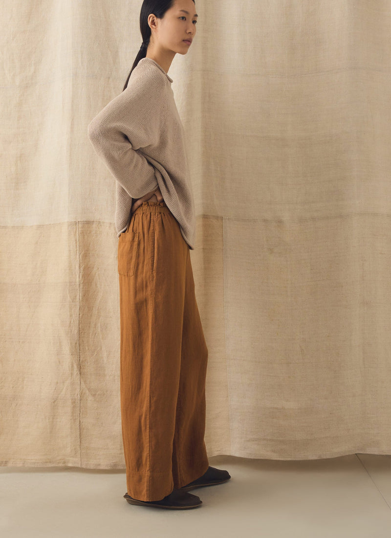 Garment Washed Linen Wide Trousers | Desert Sand