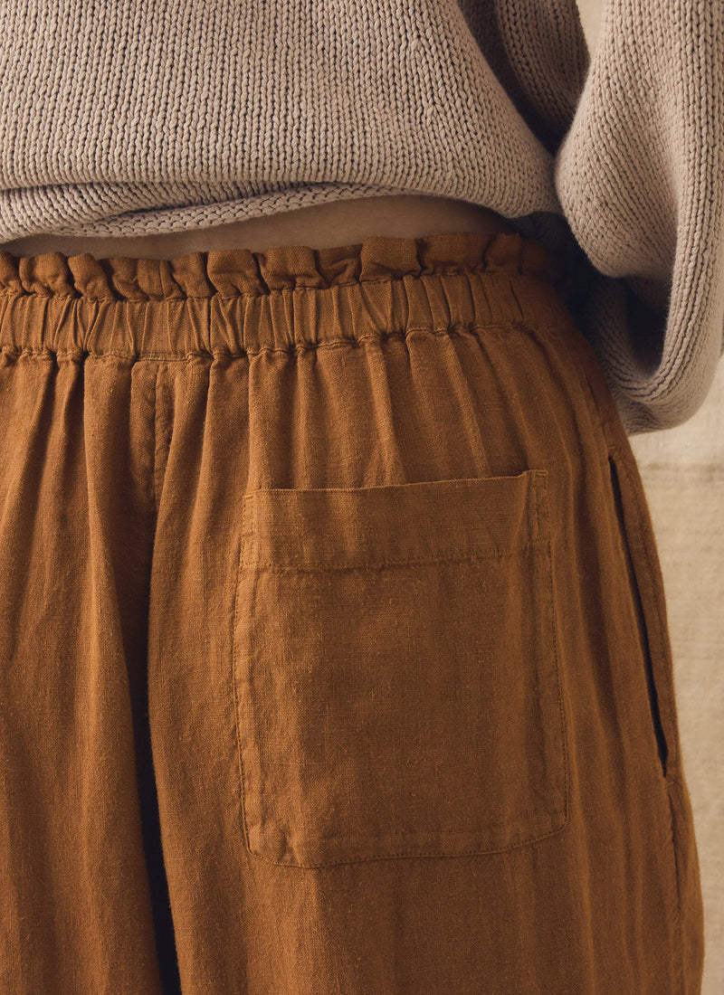 Garment Washed Linen Wide Trousers | Desert Sand