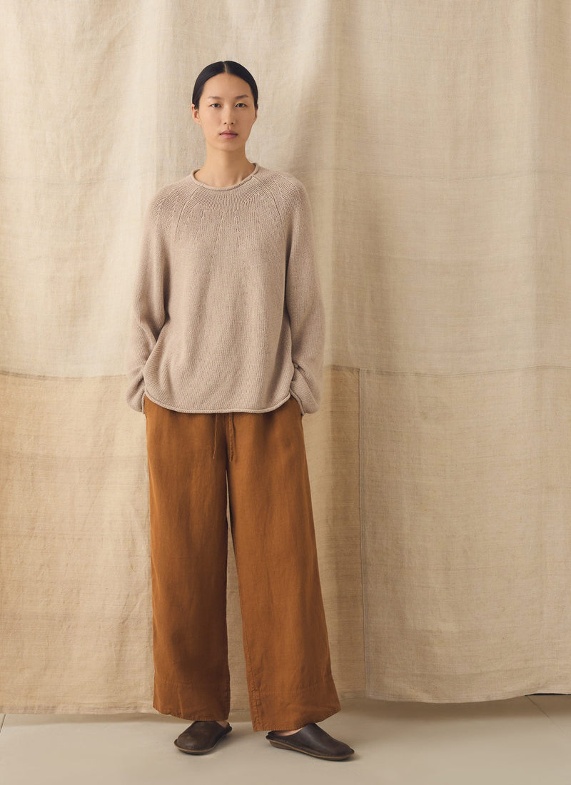Garment Washed Linen Wide Trousers | Desert Sand