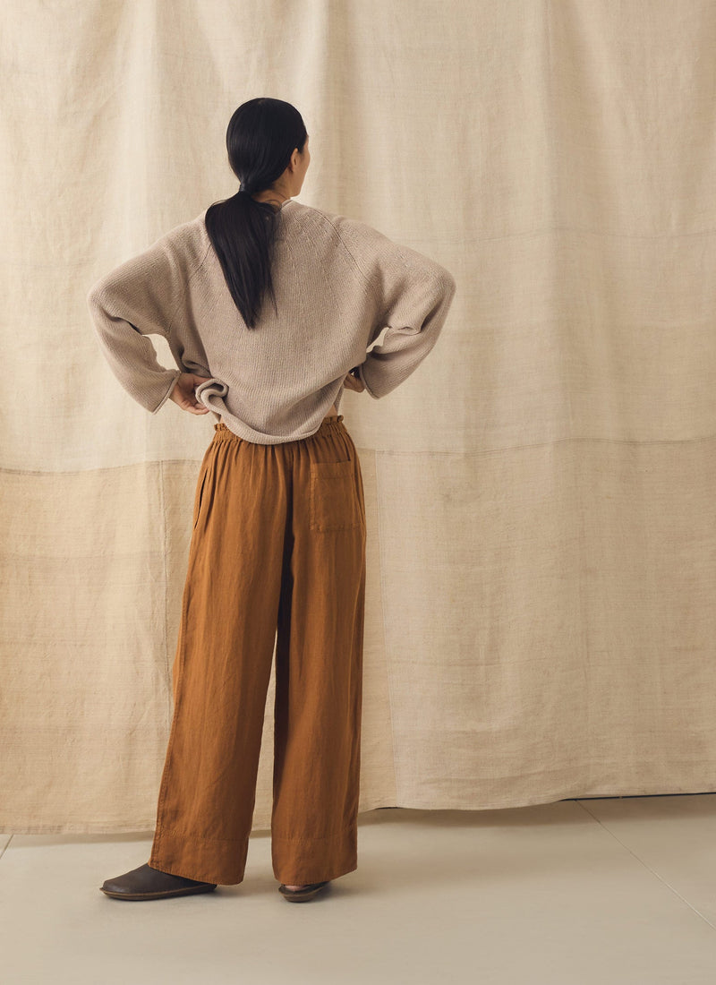 Garment Washed Linen Wide Trousers | Desert Sand