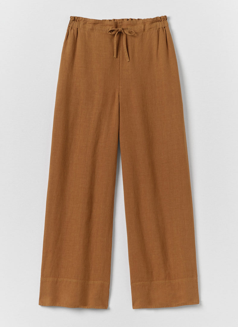 Garment Washed Linen Wide Trousers | Desert Sand