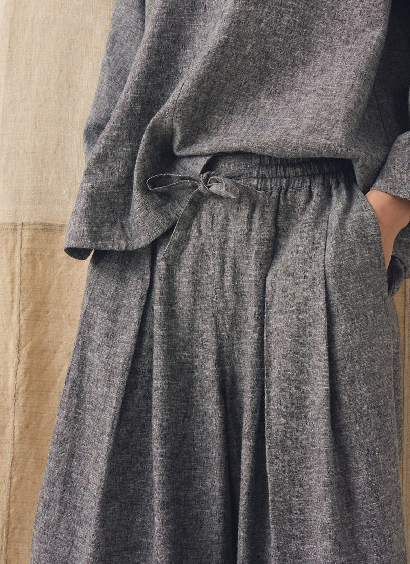 Carys Drawcord Linen Cotton Wide Leg Trousers | Soft Charcoal