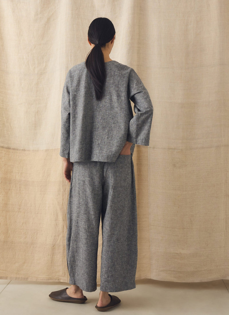 Carys Drawcord Linen Cotton Wide Leg Trousers | Soft Charcoal