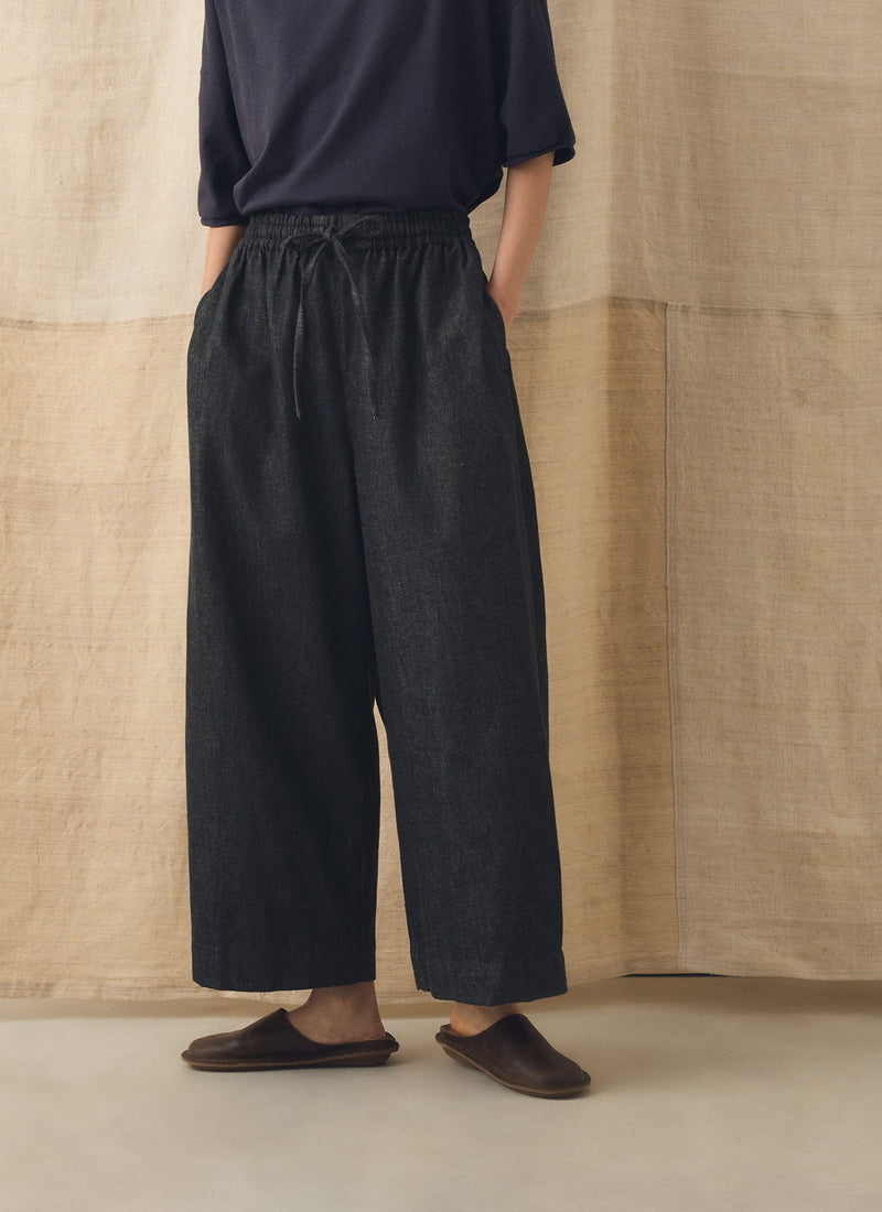 Cotton Twill Wide Leg Pull On Trousers | Charcoal
