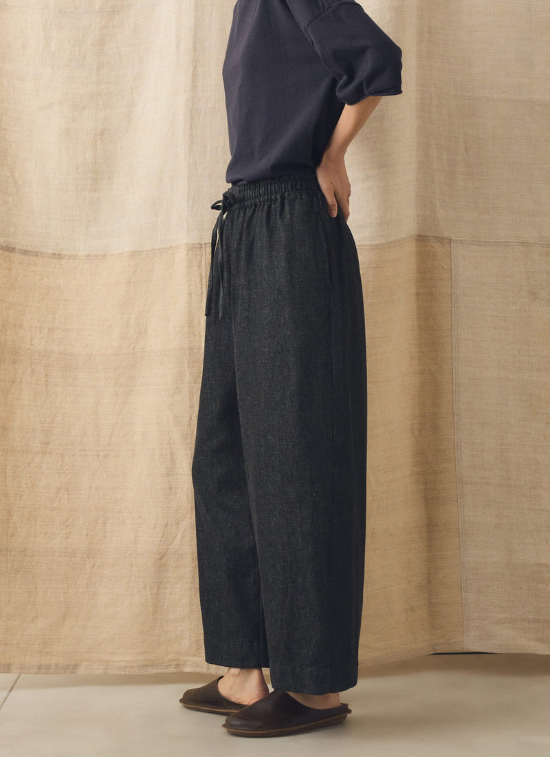 Cotton Twill Wide Leg Pull On Trousers | Charcoal