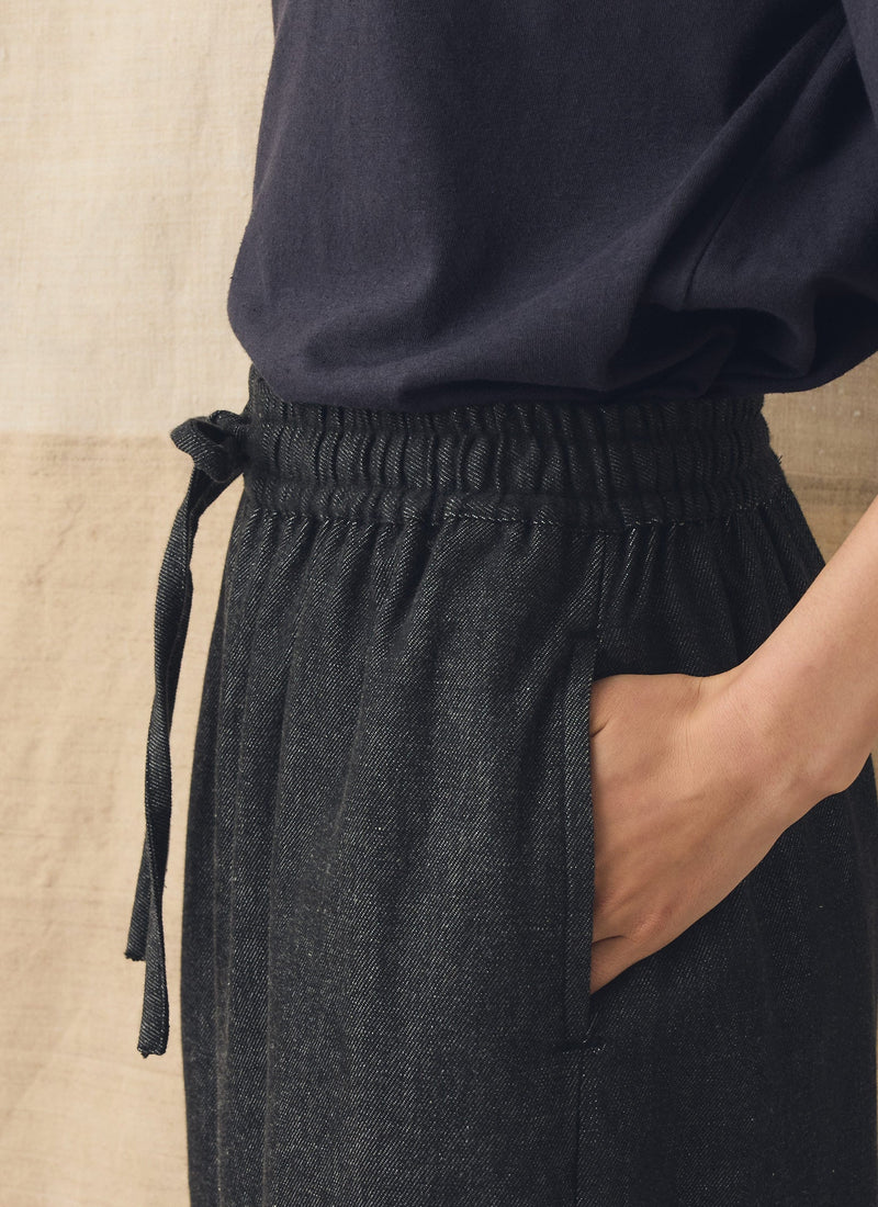 Cotton Twill Wide Leg Pull On Trousers | Charcoal