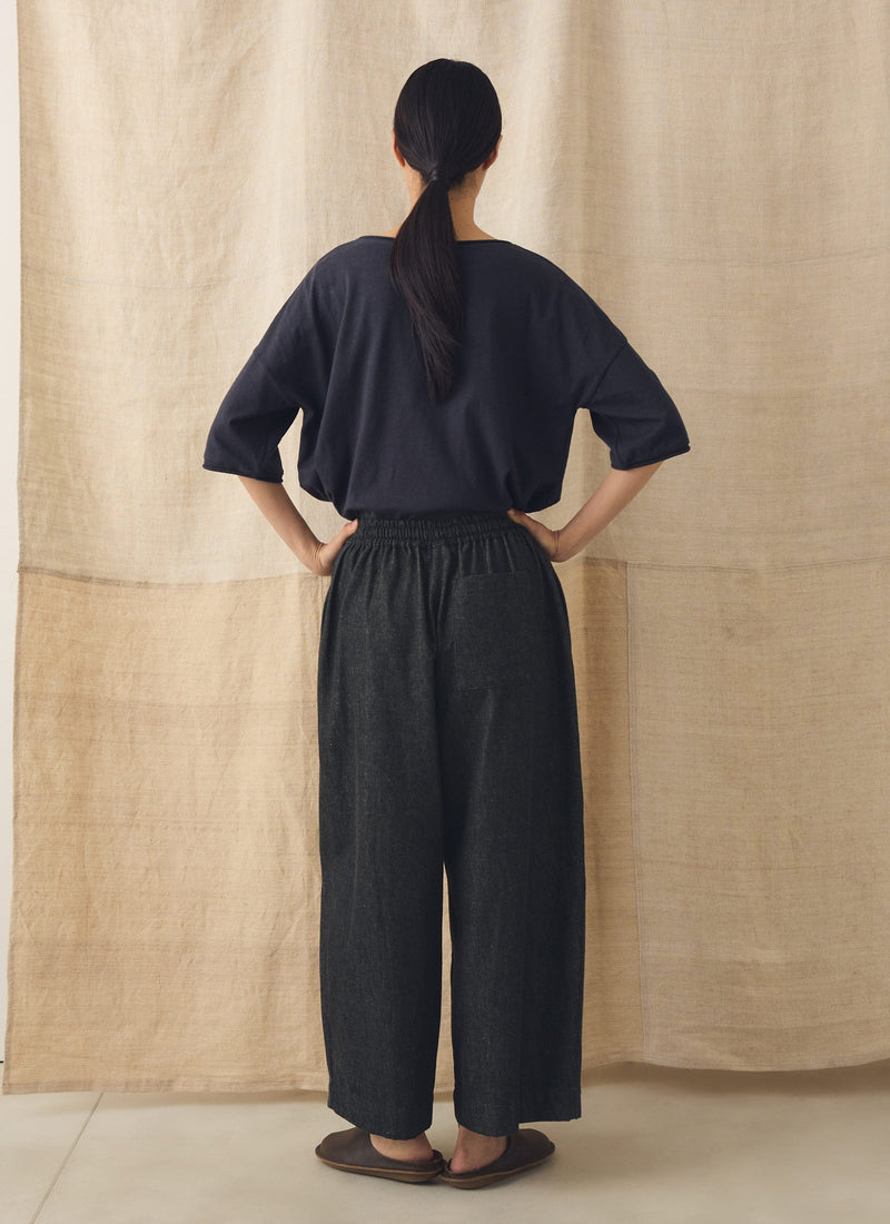 Cotton Twill Wide Leg Pull On Trousers | Charcoal