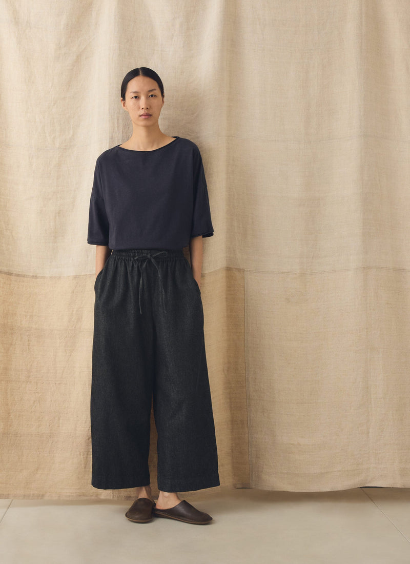 Cotton Twill Wide Leg Pull On Trousers | Charcoal