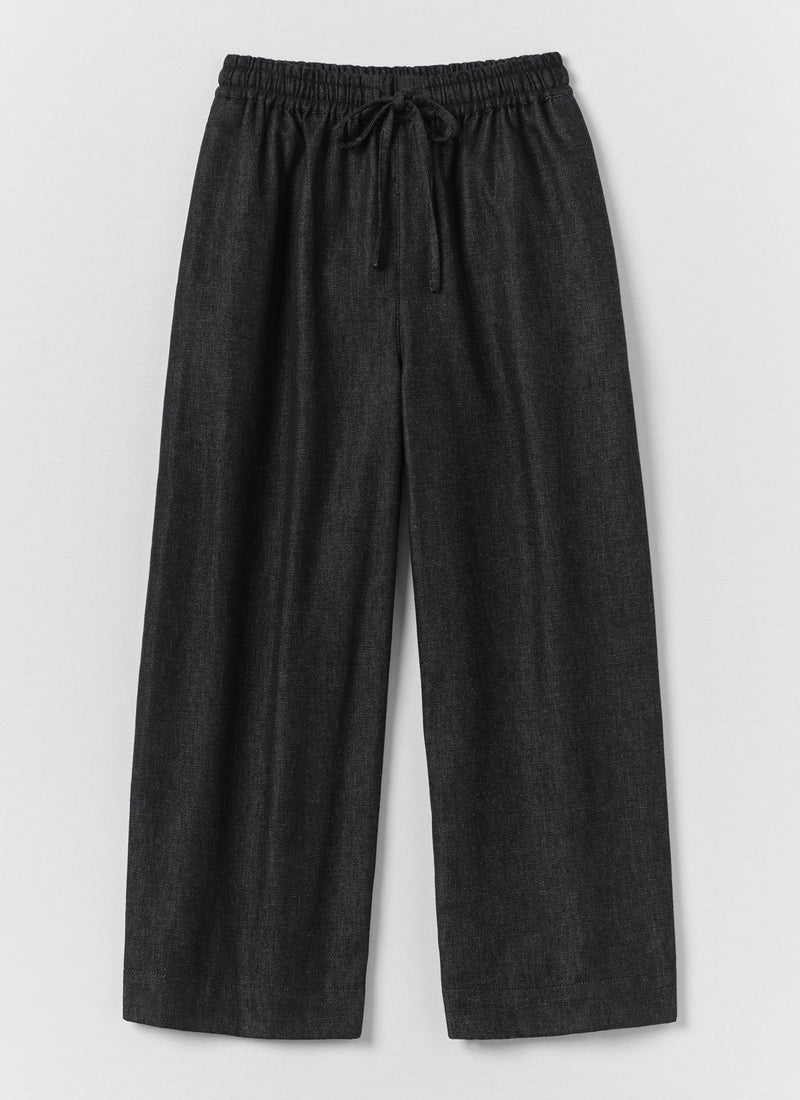 Cotton Twill Wide Leg Pull On Trousers | Charcoal