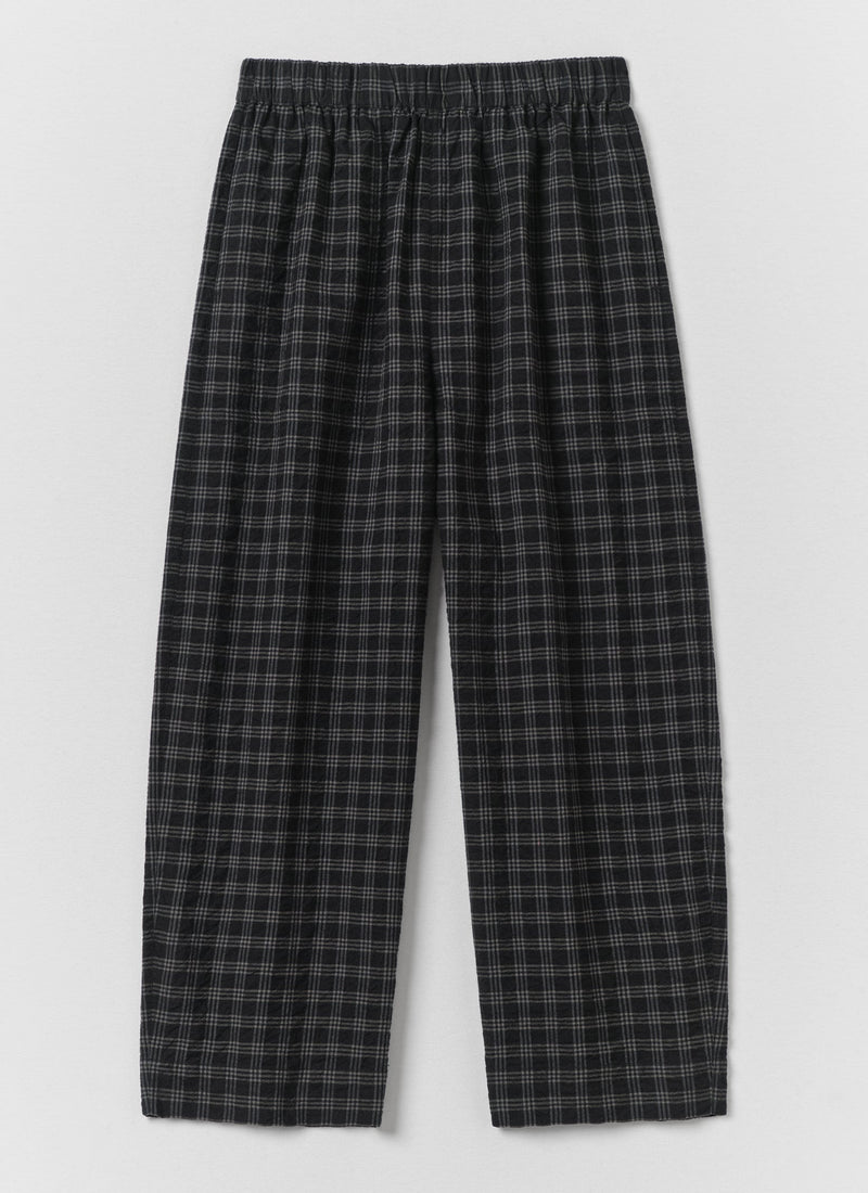 Check Cotton Wool Barrel Leg Trousers | Dark Charcoal/Black